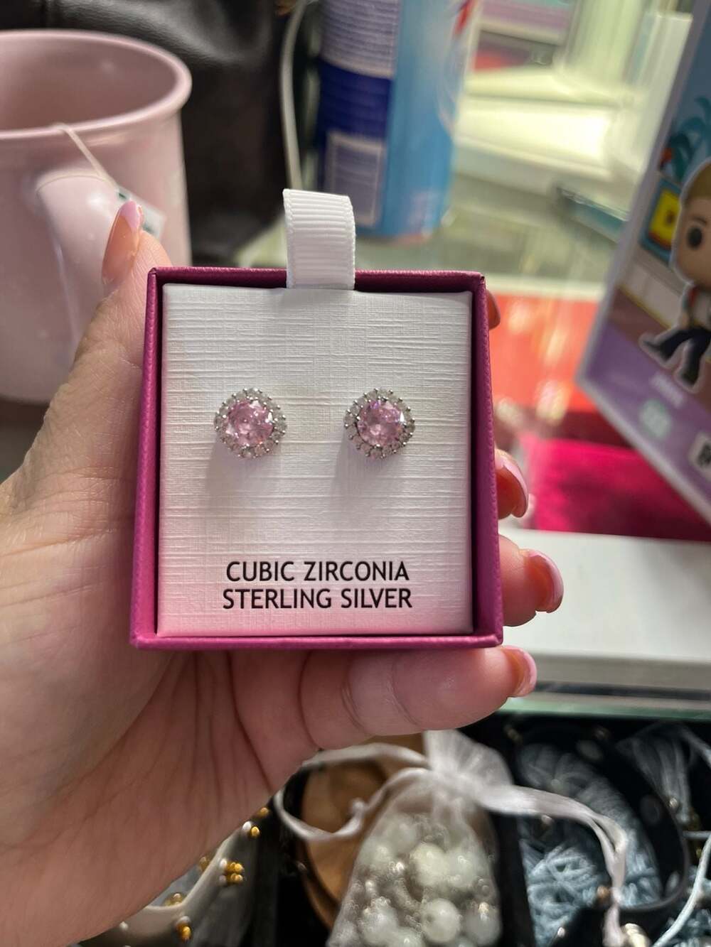 Addison Blvd Sterling Silver Pink Cubic Zirconia Halo Stud Earrings